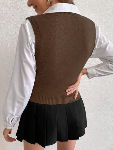 Coffee brown Cable Knit Sweater Vest Without Blouse