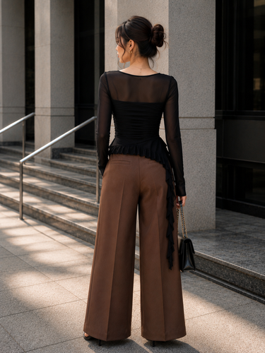 Parien Cute Ruffle Mesh Top