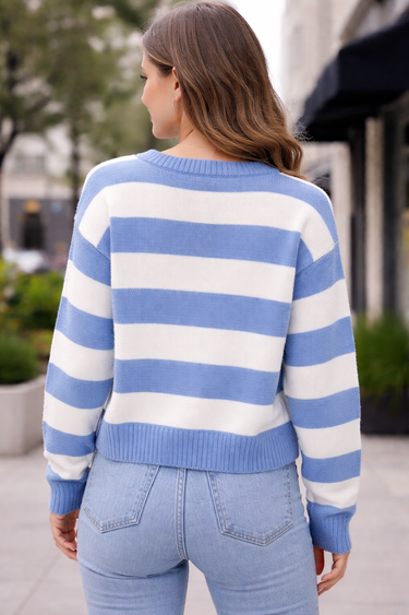Blue Striped Long Sleeve Old Money Sweater