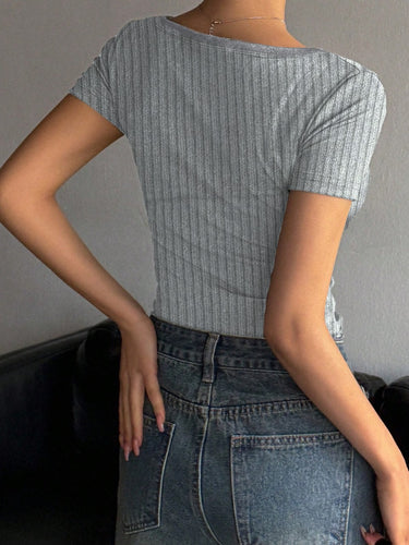 Button Short Sleeve Fitted Casual Top(CLERANCE SALE)