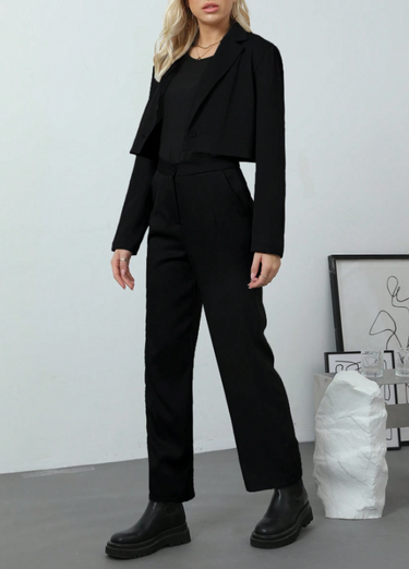 Parien Black Short Blazer And Long Pants 2-Piece Casual Outfit( CLEARANCE SALE)