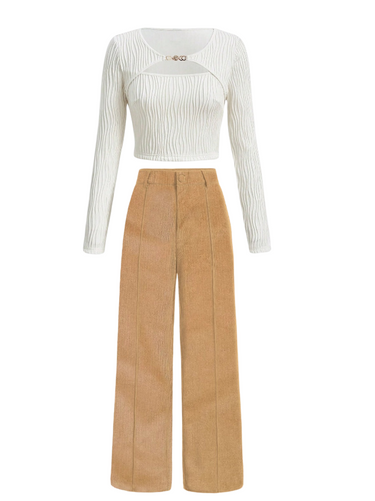 Chained Cut Out Crop top & Corduroy Pants(Clearance Sale)