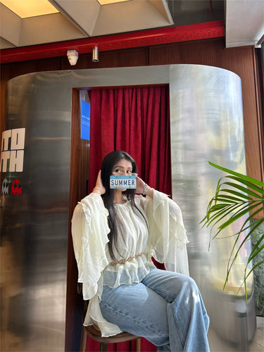 Chiffon Asymmetric Sleeve Semi-Sheer Top