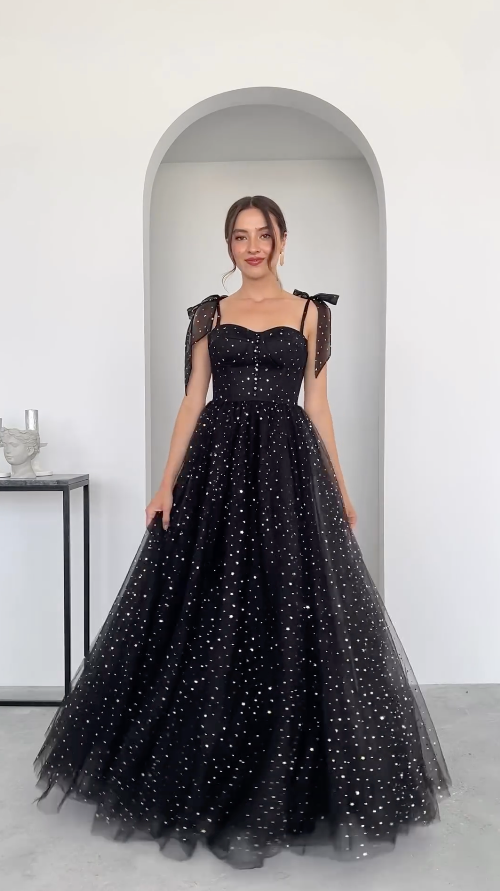 Long black dress with stars clearance