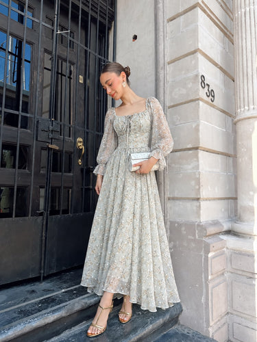 Parien Embroidery Devoré Vintage Meadow Floral Dress