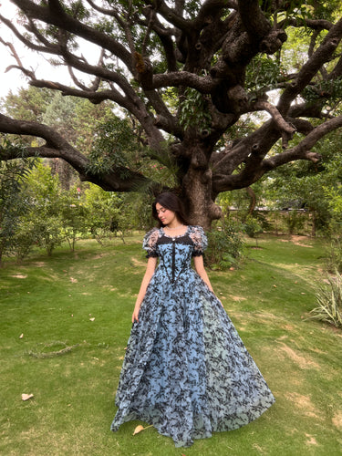 Parien Lace Up Flocked Maxi Dress