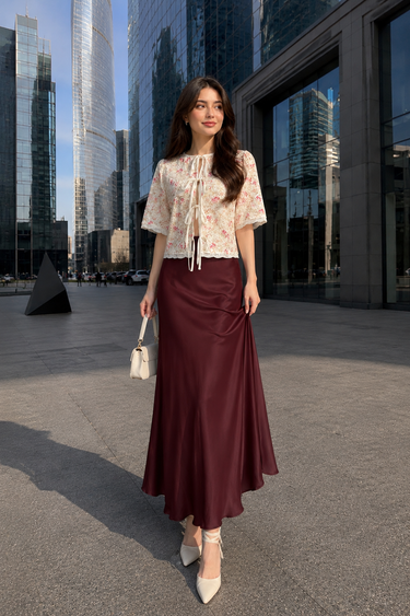 Parien Floral Embroidery Front Tie Top