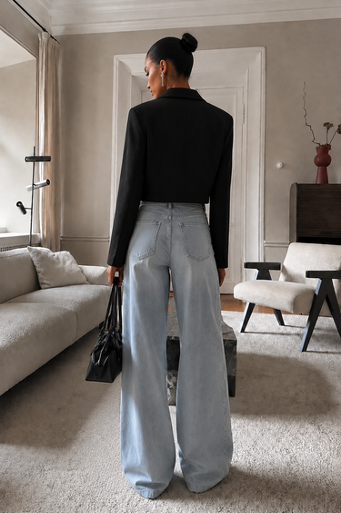 Lapel Neck Flap Detail Crop Blazer