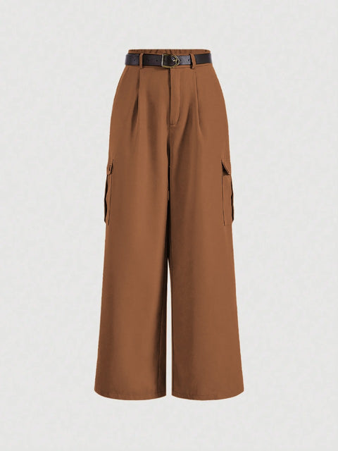 MOD Brown Flap Pocket Side Without Belt Cargo Pants and Top