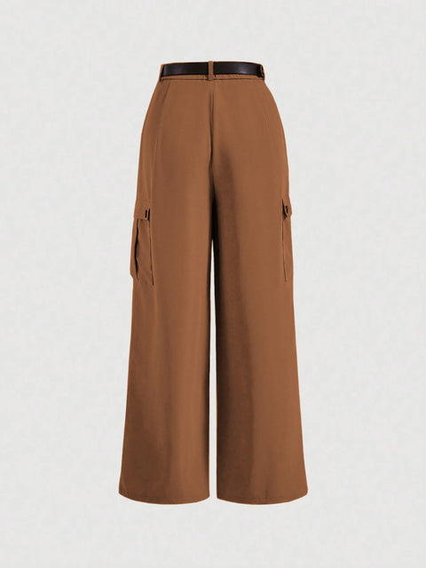 MOD Brown Flap Pocket Side Without Belt Cargo Pants and Top