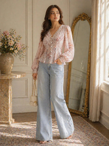 Parien Embroidered Chiffon Lace Blouse