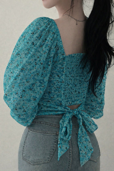 Parien Floral Laced Chiffon Long Sleeve Top(CLEARANCE SALE)