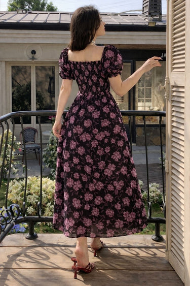 Parien Floral Puff Sleeve Chiffon Dress