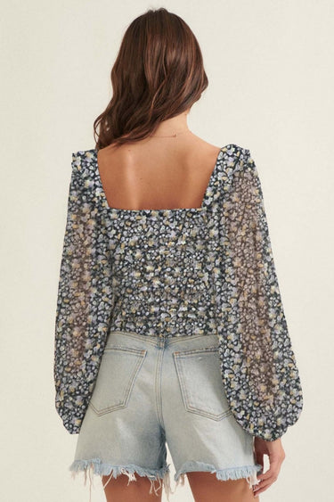 Parien Floral Ruched Floral Peasant Top(CLERANCE SALE)