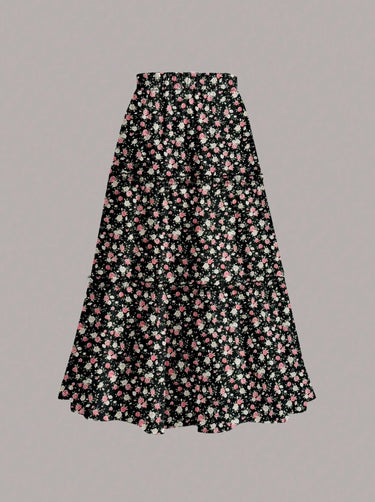 Parien Ruffle Floral Boho Long Skirt