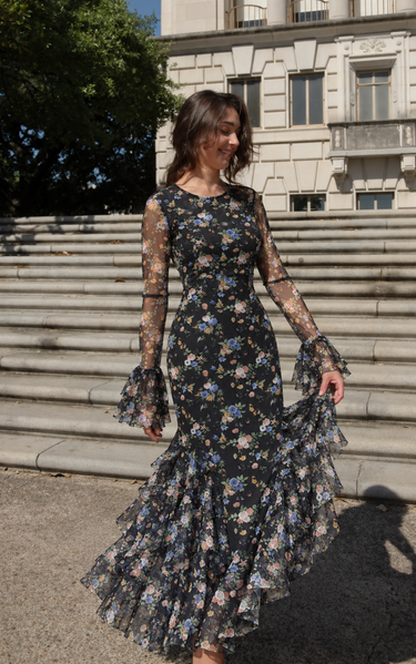 Parien Midnight Bloom Floral Ruffle Dress