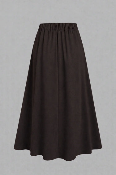 Parien Chiffon Long Sleeve Top and Chocolate Brown Minimalist Midi Skirt