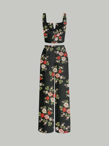 Parien Floral Straps Top and Wide Leg Pants(CLEARANCE SALE)