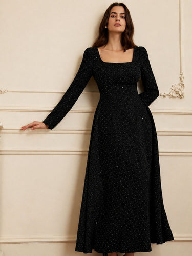 Parien Rhinestone Cinched Luxury Black Dress