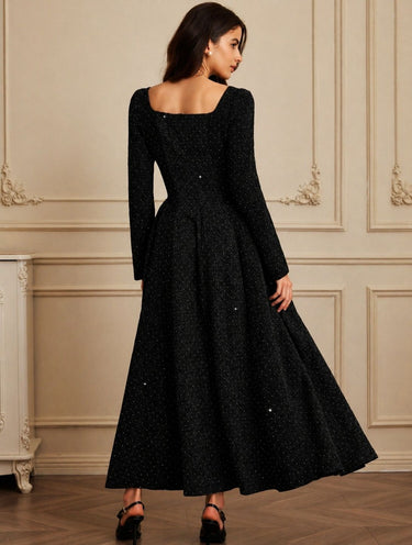 Parien Rhinestone Cinched Luxury Black Dress