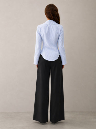 Parien White & Blue Striped Fitted Waist Shirt