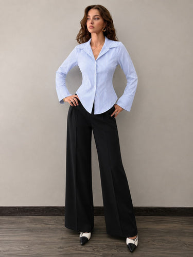 Parien White & Blue Striped Fitted Waist Shirt