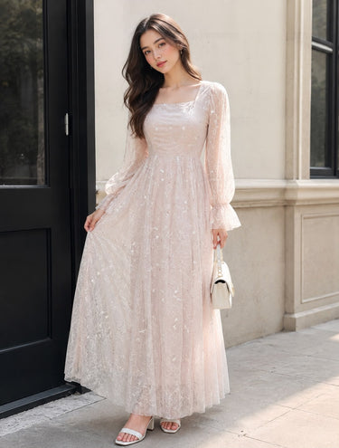 Parien Blush Lace Flare Dress