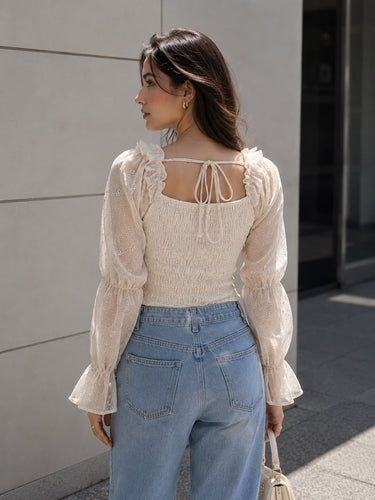 Parien Floral Square Neck Ruffle Trim Top