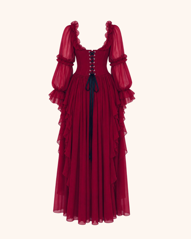 Parien Burgundy Waterfall Cottagecore Gown