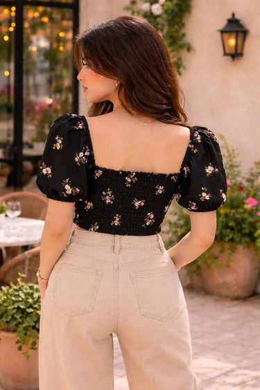 Parien Ditsy Floral Black Top