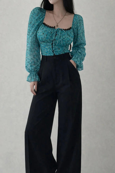 Parien Floral Laced Chiffon Long Sleeve Top(CLEARANCE SALE)