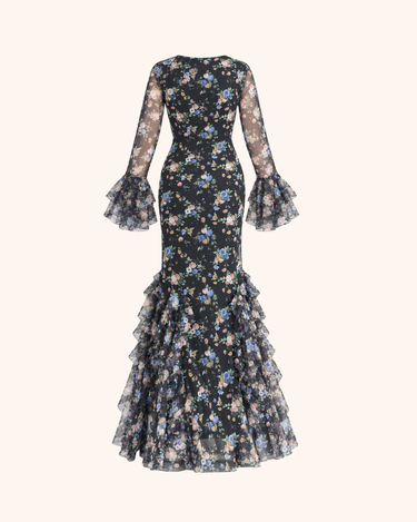 Parien Midnight Bloom Floral Ruffle Dress