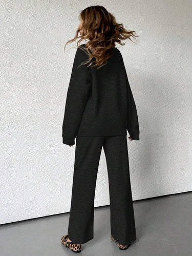 Parien Round Neck Loose Knit Sweater&Straight-Cut Pant Set