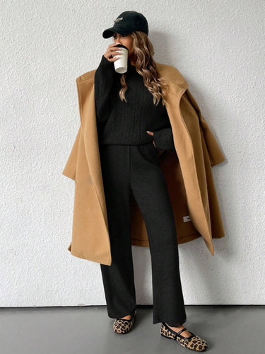 Parien Round Neck Loose Knit Sweater&Straight-Cut Pant Set
