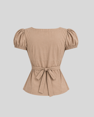 Parien Mocha Cottagecore Button Top