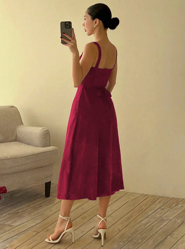 Parien Square Neck Layered Elegant Midi Christmas Sundress( CLEARANCE SALE)