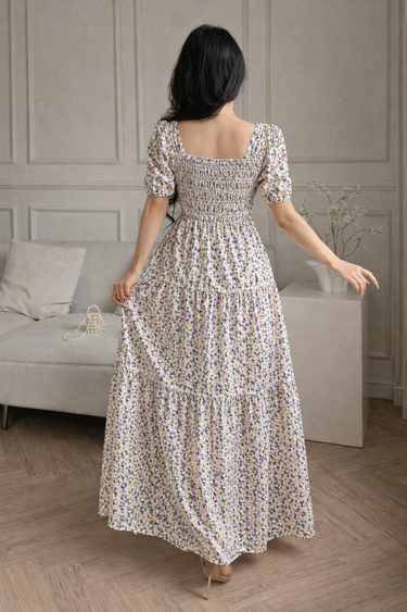 Parien Square Neck Puff Sleeve Dress