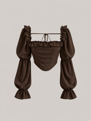 Parien chocolate brown ruffle trim Top