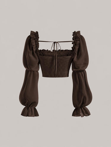 Parien chocolate brown ruffle trim Top