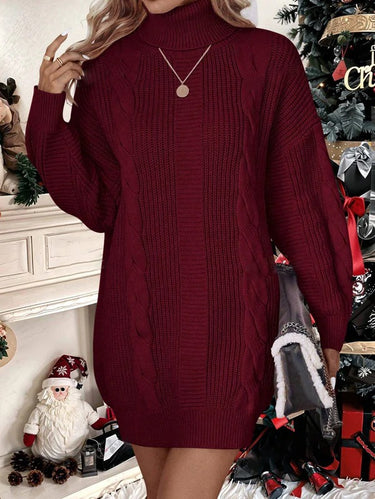 Plain High Neck Long Sleeve Minimalist Short Knit Sweater Dress