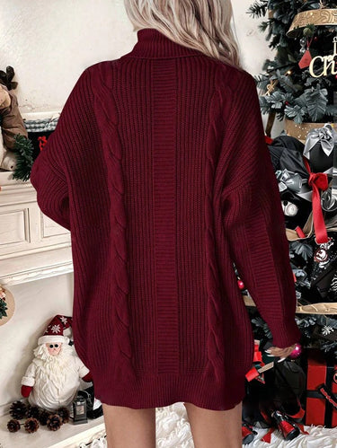 Plain High Neck Long Sleeve Minimalist Short Knit Sweater Dress
