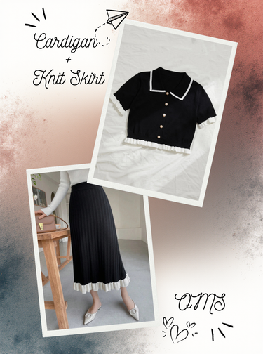 OME Two Tone Ruffle Hem Knit Skirt