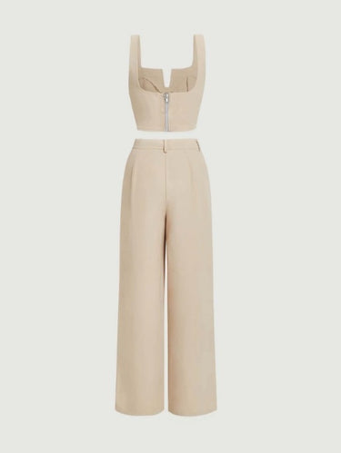 Parien Plain Straps Top and Wide Leg Pants(Clearance Sale)