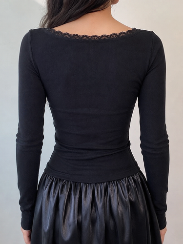 Square Neck Long Sleeve Slim Fit T-Shirt