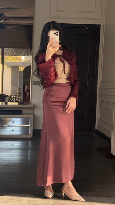Parien Mauve Plum High Waist A-line Skirt