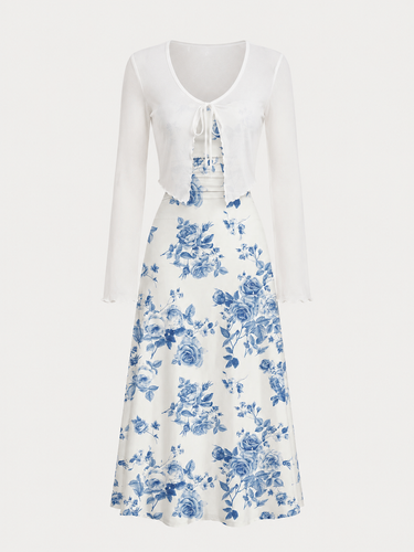 White And Blue Floral Print Summer Dress