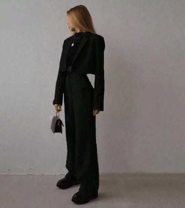 Parien Black Short Blazer And Long Pants 2-Piece Casual Outfit( CLEARANCE SALE)
