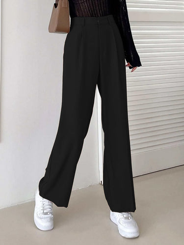 Zipper Fly Plicated Detail Straight Leg Pants( CLEARANCE SALE)