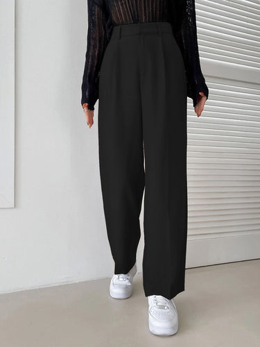 Zipper Fly Plicated Detail Straight Leg Pants( CLEARANCE SALE)