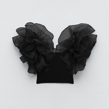 Exaggerated Ruffle Ribbed Solid Top